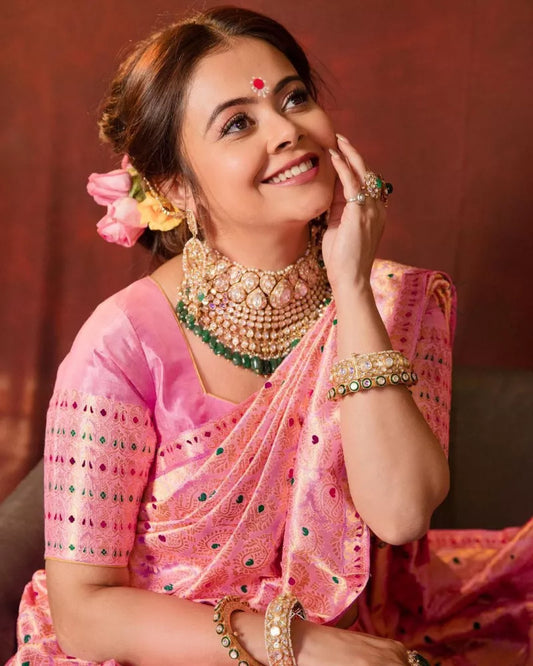 Devoleena Bhattacharjee Radiates Elegance in a Pink Saree at Her Baby Shower