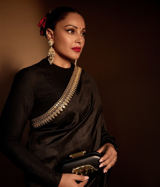 Bipasha Basu Mesmerizes in an Elegant Black Satin Saree