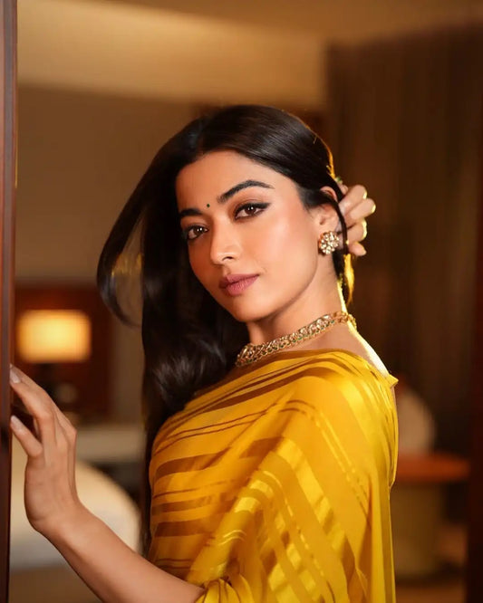 Rashmika Mandanna Charms Fans with Her Graceful Saree Styles