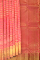 Candy Pink Kanchipuram Silk Saree with Rudraksham Jackard on the body with Self Green piping border and Pink Mayilkan geetti pallu