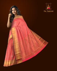 Candy Pink Kanchipuram Silk Saree with Rudraksham Jackard on the body with Self Green piping border and Pink Mayilkan geetti pallu