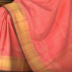 Candy Pink Kanchipuram Silk Saree with Rudraksham Jackard on the body with Self Green piping border and Pink Mayilkan geetti pallu