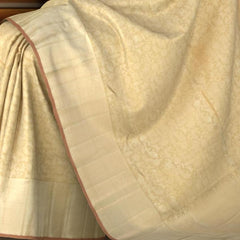 Beige Kanchipuram Silk Saree with Animals - Elephant, Yaali, Horse Jackard on the body with Beige self border and Beige Mango pallu