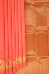 Peach Kanchipuram Silk Saree with Plain on the body with Peach self Mango Motif border and Peach Grand Tissue Pallu