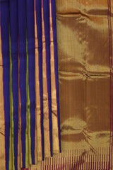 Violet Kanchipuram Silk Saree with Long temple border on the body with Violet self border and Wine Purple 8 Kol grand tissue pallu with seepu raku