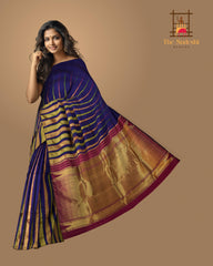 Violet Kanchipuram Silk Saree with Long temple border on the body with Violet self border and Wine Purple 8 Kol grand tissue pallu with seepu raku