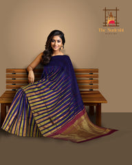 Violet Kanchipuram Silk Saree with Long temple border on the body with Violet self border and Wine Purple 8 Kol grand tissue pallu with seepu raku