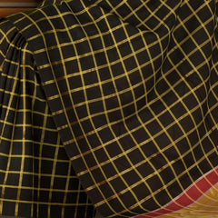 Black Kanchipuram Silk Saree with Checks body with Maroon Tissue Pallu with Silver Zari stripes