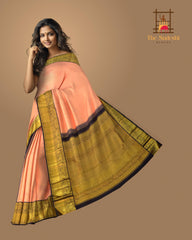 Lotus Pink Kanchipuram Silk Saree with Jackard Butta body with Annam Contrast border and Brown Floral motif with diagal pattern. Gatti Zari Pallu