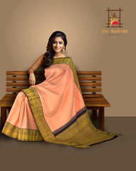 Lotus Pink Kanchipuram Silk Saree with Jackard Butta body with Annam Contrast border and Brown Floral motif with diagal pattern. Gatti Zari Pallu