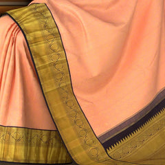 Lotus Pink Kanchipuram Silk Saree with Jackard Butta body with Annam Contrast border and Brown Floral motif with diagal pattern. Gatti Zari Pallu