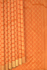 Saffron Orange Kanchipuram Silk Saree with Jackard Round Annam body with Mango Self border and Saffron Orange Grand diamond design with Kamalam motif Pallu
