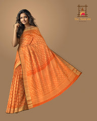 Saffron Orange Kanchipuram Silk Saree with Jackard Round Annam body with Mango Self border and Saffron Orange Grand diamond design with Kamalam motif Pallu