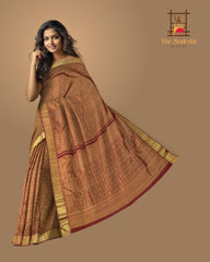 Maroon Kanchipuram Silk Saree with Jackard Jackard - Tear body with Mango Bavanchi Self border and Grand Maroon Pallu with Embossed Flower Motif with Basket Weave Pattern