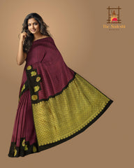 Pink and Black Woven Kanchipuram Silk Saree with Threadwork Vertical body with Peacock Motif Contrast border and Black Pallu with Floral Motif