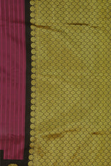 Pink and Black Woven Kanchipuram Silk Saree with Threadwork Vertical body with Peacock Motif Contrast border and Black Pallu with Floral Motif