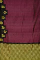 Pink and Black Woven Kanchipuram Silk Saree with Threadwork Vertical body with Peacock Motif Contrast border and Black Pallu with Floral Motif