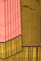 Lotus Pink (Sneha saree) Kanchipuram Silk Saree with Jackard Small tilak body with Annapakshi and Elephant Contrast border and Coffee Brown Grand Pallu with diamond design
