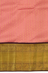 Lotus Pink (Sneha saree) Kanchipuram Silk Saree with Jackard Small tilak body with Annapakshi and Elephant Contrast border and Coffee Brown Grand Pallu with diamond design