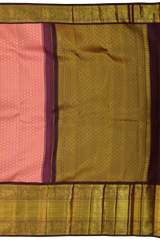 Lotus Pink (Sneha saree) Kanchipuram Silk Saree with Jackard Small tilak body with Annapakshi and Elephant Contrast border and Coffee Brown Grand Pallu with diamond design
