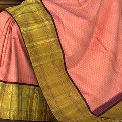 Lotus Pink (Sneha saree) Kanchipuram Silk Saree with Jackard Small tilak body with Annapakshi and Elephant Contrast border and Coffee Brown Grand Pallu with diamond design