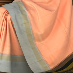 Peach Kanchipuram Silk Saree with embossed diamond zari on the body with Grey and Black contrast border and pallu