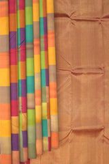Multi color checks Kanchipuram Silk Saree with Checks on the body with Grand Tissue Pallu