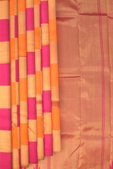 Orange and Pink Kanchipuram Silk Saree with 8 Kol Seepu Reku Grand Tissue Pallu
