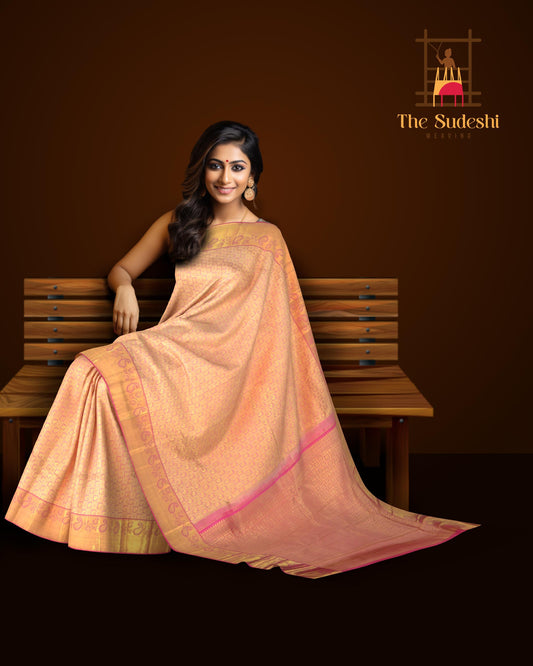Peach Kancheevaram Silk Saree