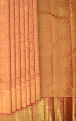 Rust Orange with Intricate Floral Motifs Kancheevaram Silk Saree