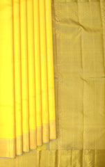 Lemon Yellow Kancheevaram Silk Saree with Grey Contrast