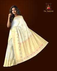 Half White Kancheevaram Silk Saree with Meenakari Border