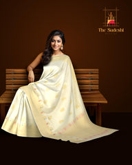 Half White Kancheevaram Silk Saree with Meenakari Border