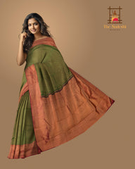 Green Kancheevaram Silk Saree with Maroon Contrast