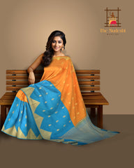 Orange and Copper Sulphate Blue Kancheevaram Silk Saree