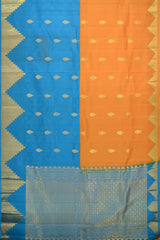 Orange and Copper Sulphate Blue Kancheevaram Silk Saree