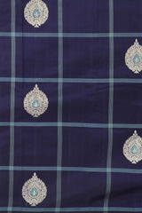 Navy Blue Kancheevaram Silk Saree with Checkered Pattern