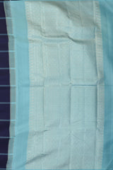 Navy Blue Kancheevaram Silk Saree with Checkered Pattern