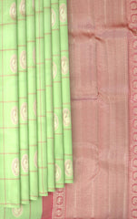 Pista Green Kancheevaram Silk Saree with Silver Annapakshi