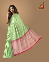 Pista Green Kancheevaram Silk Saree with Silver Annapakshi