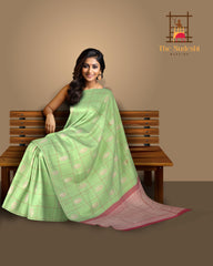 Pista Green Kancheevaram Silk Saree with Silver Annapakshi