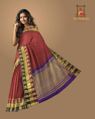 Majestic Maroon with Purple and Violet Contrast Kancheevaram Silk Saree