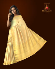 Sandal Off White Kancheevaram Silk Saree with Bavanshi and Podi Design