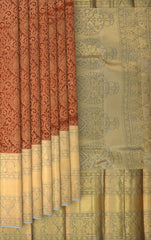 Maroon Kancheevaram Silk Saree with Grey Contrast and Benaraspet Annam Border