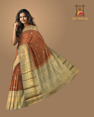 Maroon Kancheevaram Silk Saree with Grey Contrast and Benaraspet Annam Border