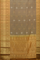 Monsoon Mirage: Grey Pure Silk Saree with Brown Benaraspet Annam Borders