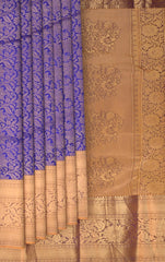 Ink Blue Kancheevaram Silk Saree with Brown Contrast and Benaraspet Floral Border