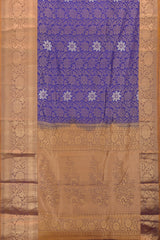 Ink Blue Kancheevaram Silk Saree with Brown Contrast and Benaraspet Floral Border