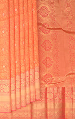 Peach Blossom Elegance: Peach Pure Silk Saree with Pink Bavanshi Borders