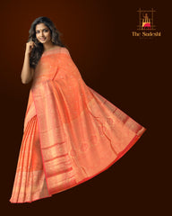 Peach Blossom Elegance: Peach Pure Silk Saree with Pink Bavanshi Borders
